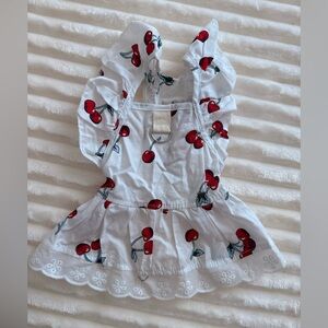 White Cherry Print Ruffle Dog Dress